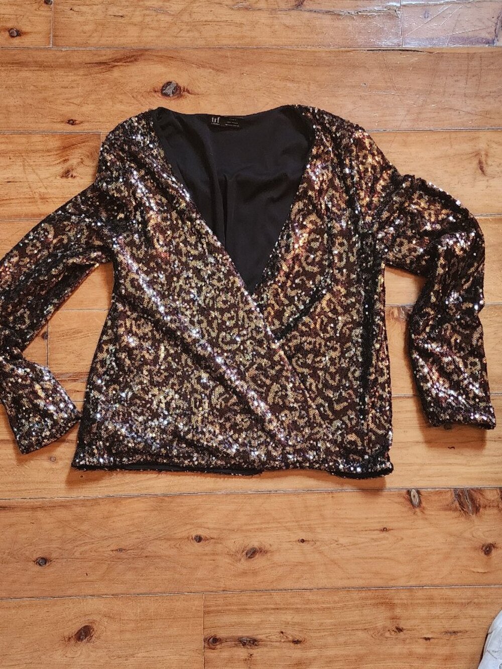Deep Chocolate Brown and Gold Sequined Top. Zara TRF Collection, size M
